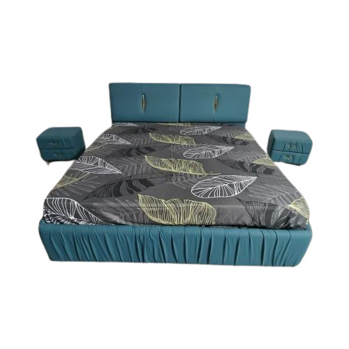 Teak Wood Double Bed - Rectangular Shape, Blue Color | Durable, Easy to Clean, Fancy Design, Indoor Use