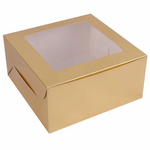 Cake Packaging Box - Paper, 500 Gram Capacity, Brown Color, Square Shape, Customized Design | Features Window Type with Window, Plain Design
