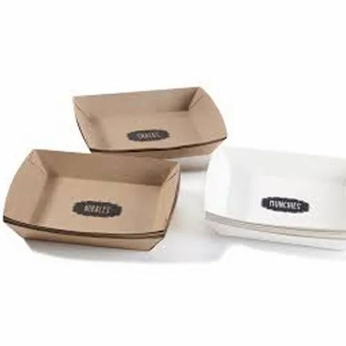 Paper Food Tray - Paper, 160x160x52 mm, Brown and White | Disposable, Ideal for Event and Party Supplies, 350 GSM