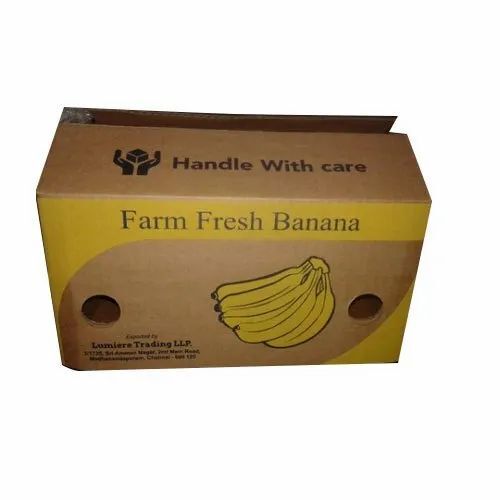 Banana Packaging Box - Corrugated Paper | Double Wall 5 Ply 7 kg Capacity Rectangular Shape Printed Design Brown Color