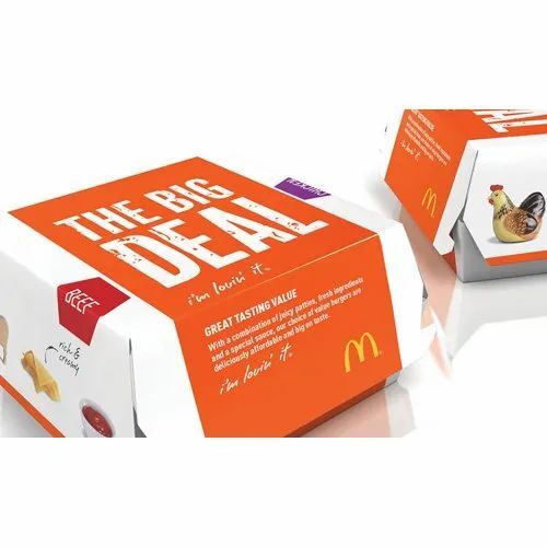 Burger Packaging Box - Paper, 105x102x40 mm, Multi Color, 350 GSM Printed Design