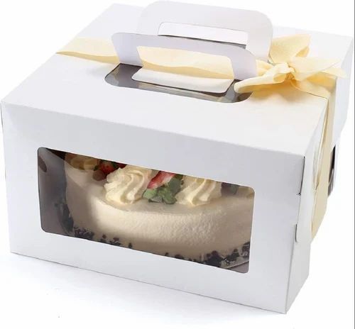 Cake Packaging Box - Duplex Paper, 8x8x8 Inches, White Color, Square Shape, 500 Gram Capacity, With Window