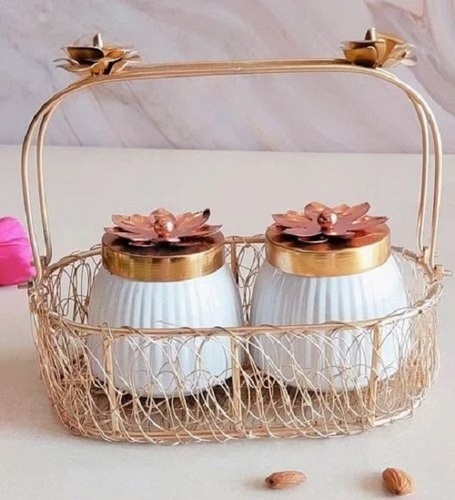 Dry Fruits And Nuts Gift Box - Iron Material, 500g Capacity, Round Shape with 2 Compartments | Glossy Lamination Finish, Multiple Colors Available