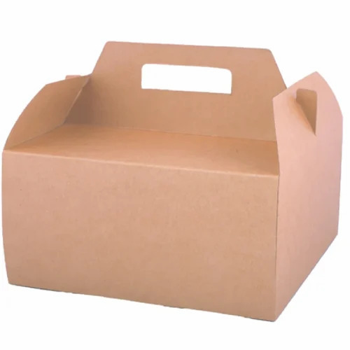 Handle Cake Box - Brown Paper Material | Plain Design for Efficient Cake Packaging