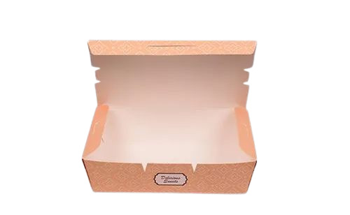 Pastry Packaging Box - Rectangular 125X105X57 mm | Printed Paper Material, Top Lock Design, 500 gm Capacity