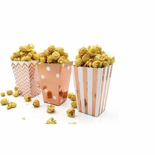 Popcorn Packaging Box - Bleached Kraft Paperboard, Trapezoid Lock Bottom Design, Multi-Color | Food Grade, Moisture Proof, Termite Resistant