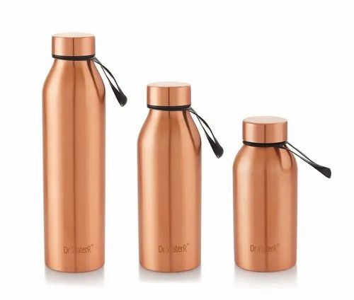 Pure Copper Bottles - 1 Liter Leak Proof, Polished Hammered Finish, Screw Cap Design