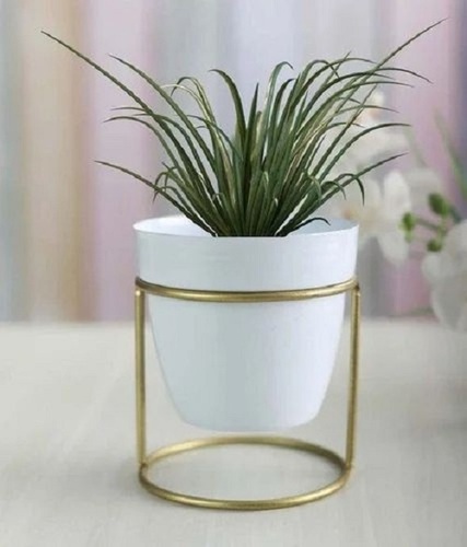 White Round Brass Planter Stand Set - Durable Brass Elegant Round Design Corrosion-Resistant Finish Ideal for Indoor & Outdoor Use