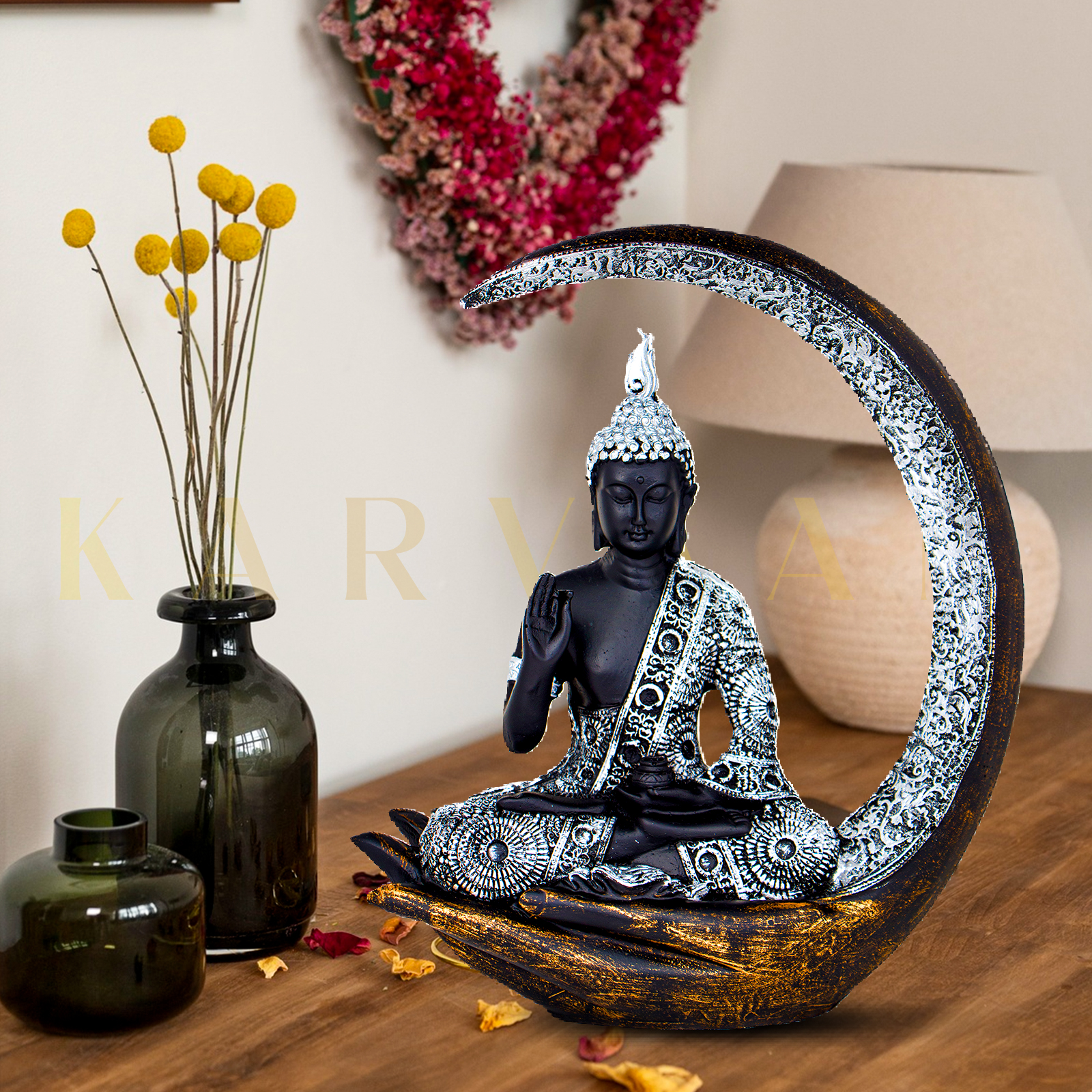 Black & Silver Moon Buddha Statue