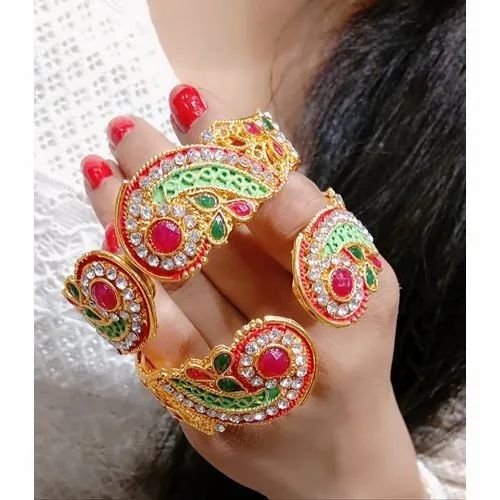 Brass Artificial Jewellery - Adjustable Size 2.4 to 2.8 inches , Gold Plated Round Brooches for Women, Perfect for Wedding and Party Wear