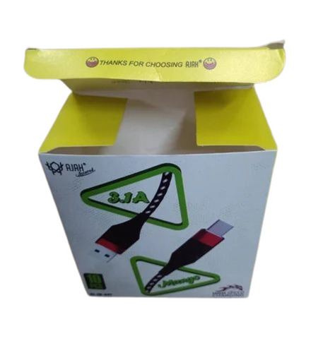 Data Cable Packaging Box - SBS Paper, 3.5x2.5x4 Inches, White and Yellow | Gloss Varnish, Biodegradable, Spot UV Printing, Holds 150g