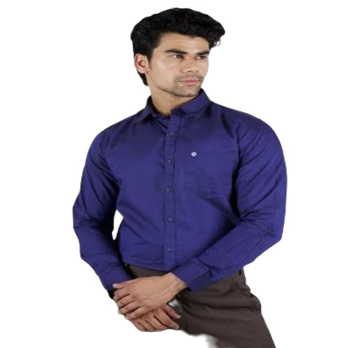 Men Blue Formal Shirt - Cotton, Sizes: M, L, XL, XXL | Full Sleeves, Breathable, Soft & Comfortable, Machine Made with No Fade