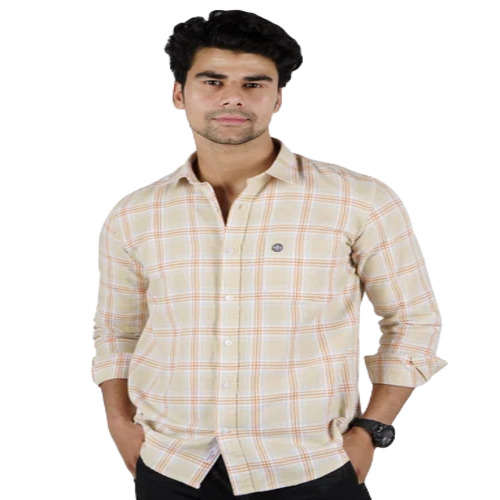 Men Check Shirt - Cotton, L/XL/XXL Size, Cream Color | Breathable, Soft and Comfortable, Full Sleeves, Machine Made, Check Pattern