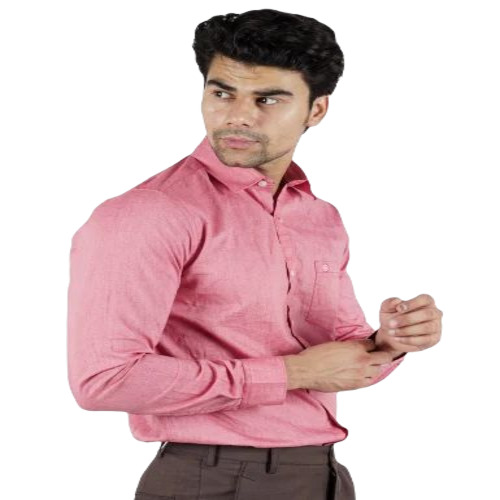 Men Formal Shirt - Cotton, M/L/XL/XXL Size, Pink Color | Full Sleeves, Breathable, Soft and Comfortable, Machine Made, Plain Dyed