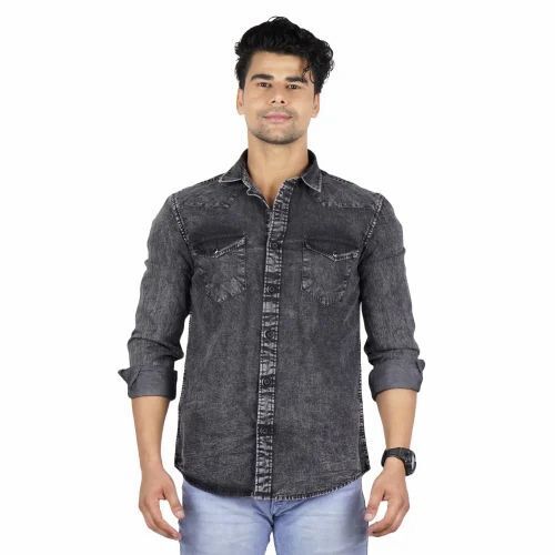 Men's Denim Shirt - Comfortable Fit, Available in L-XXL Sizes | Quick Dry, Breathable, Soft & Washable, Full Sleeves, Plain Grey Color