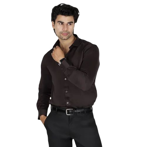 Men Plain Satin Shirt - Comfort Fit, Full Sleeves, Breathable and Soft, Brown Color, Summer Wear, Machine Made, Available in Multiple Sizes