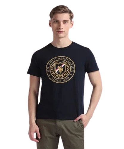 Men Cotton Round T-Shirt - Regular Fit, Soft and Comfortable, Black Color, Printed Design, Short Sleeves, O-Neck Collar, Available in M, L, XL, XXL Sizes