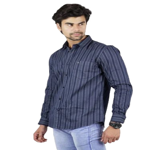 Men Striped Shirts - Cotton, Size M/L/XL/XXL, Blue | Breathable, Soft, Comfortable, No Fade, Machine Washable, Full Sleeves