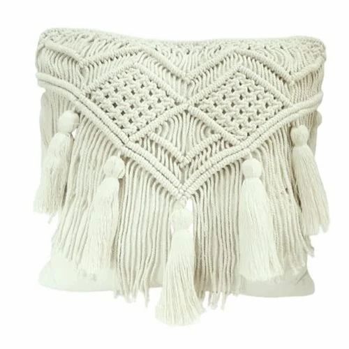 Premium Quality Macrame Cushion Covers - 100% Cotton Square Shape White Color | Handmade Soft and Comfortable Design