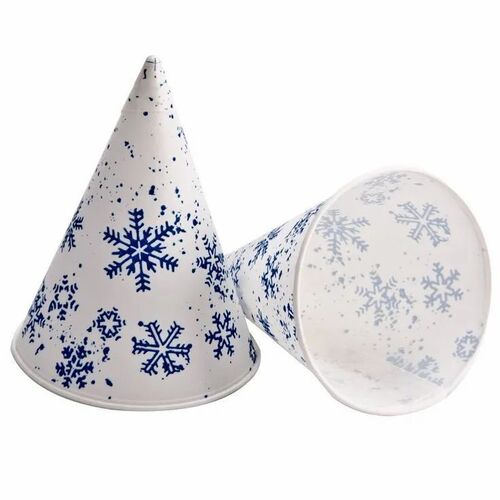 Printed Paper Cones - Solid Moisture-Resistant, Standard Size, White & Blue Color | Disposable, Plain Pattern, Cone Shape