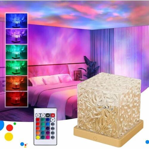 Water Ripple Night Light - Polished Finish, Multicolor Dynamic Water Pattern | Touch Controller, Usb Connectivity, Customizable Size, White Color