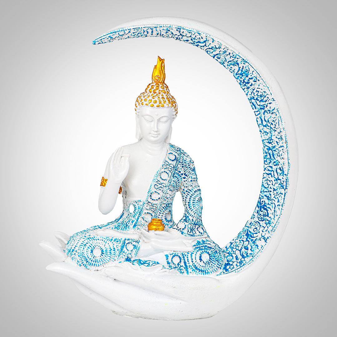 White and Blue Moon Buddha Statue