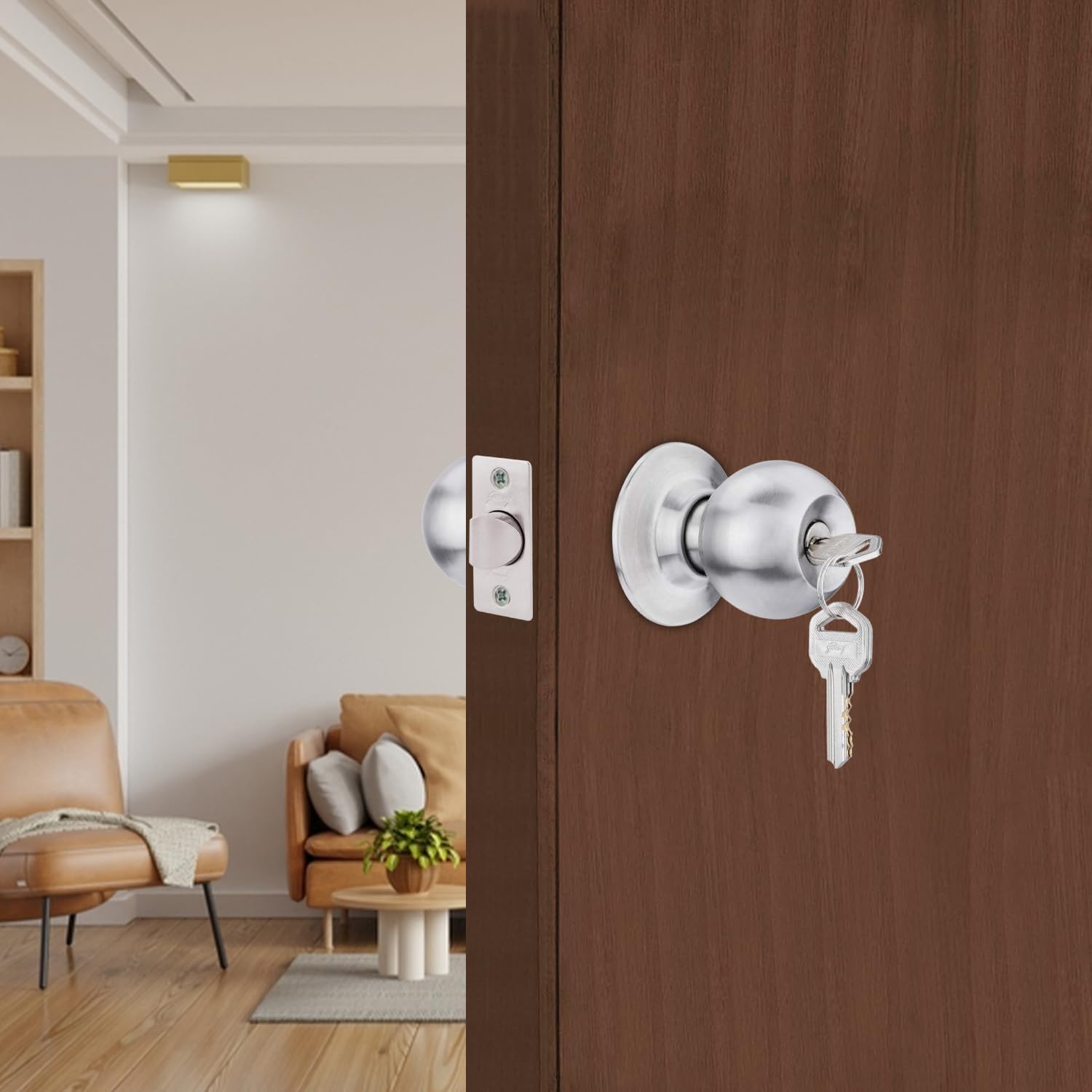 Key Door Lock Classic Round Design Cylinder, Solid Stainless Steel