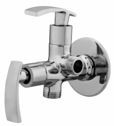 Brass Angle Cock - 14x10x4 cm, Silver Glossy Finish | Durable, Fine Finished, Wall Mounted