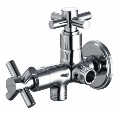 Brass Angle Cock - Brass 14x10x4 Cm Silver Round Shape | Glossy Finish Wall Mounted Durable Very Good Quality