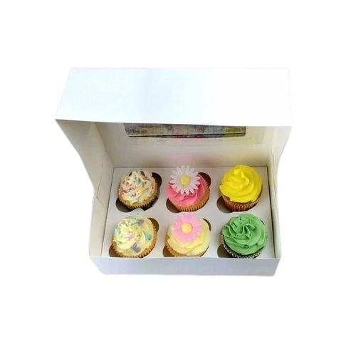 Cupcake Packaging Box - Kraft Paper | Rectangular Shape, White Color, 6 Partition Design