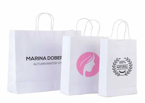 Paper Shopping Bag - Printed Biodegradable Moisture Proof Recyclable | White with Rope Handles