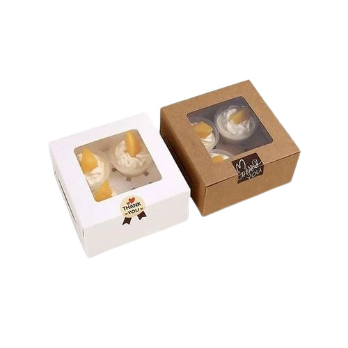 Pastry Packaging Box - Paper Material 2-4 mm Thickness | Square Shape Plain White and Brown Design