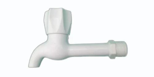 White Belly Long Tap - PVC Material, 3 Inch Size | Glossy Finish, Wall Mounted, Durable Design
