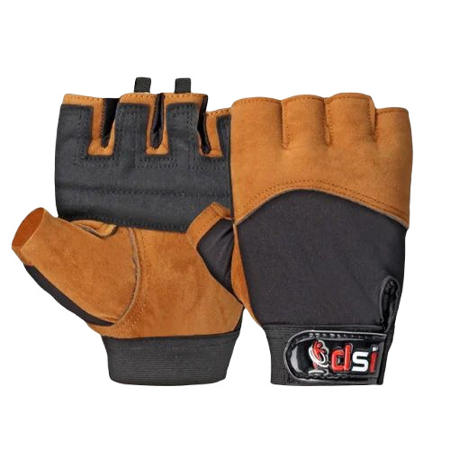 Half Finger Leather Gym Gloves - Free Size, Brown | Breathable, Soft & Comfortable, Unisex Design