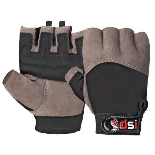 Half Fingered Leather Weight Lifting Gym Gloves - Free Size, Grey | Breathable, Soft, Comfortable, Unisex Design