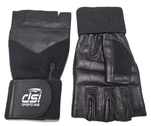Gym Workout Gloves - Leather, Free Size, Black | Half Fingered, Breathable, Soft and Comfortable, Unisex Gym & Fitness Gloves
