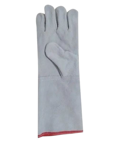 Industrial Leather Hand Glove - Leather Material, Full Fingered, Gray Color | Heat Resistant, Unisex Design, Suitable for Summer & Winter, Plain Style