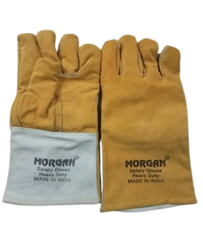 Leather Welding Gloves - Leather Full Fingered Yellow Unisex All Sizes | Heat Resistant Plain Style Ideal for Industrial Use
