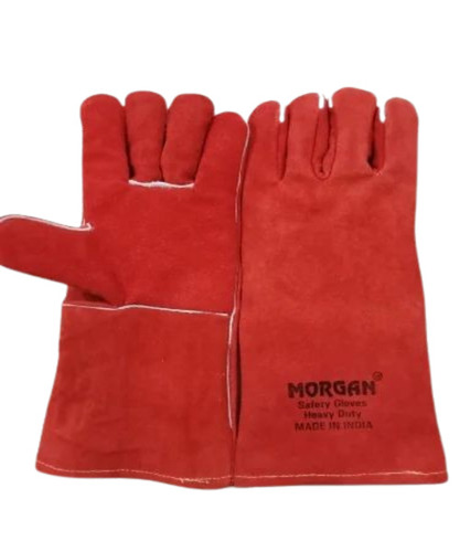 Red Leather Hand Glove - Leather Full Fingered Red Color | Unisex Heat Resistant Suitable for Industrial Use in All Seasons