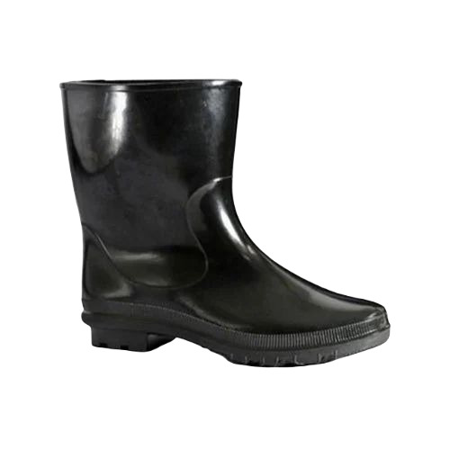 Black Rubber Safety Gumboots - 14 Inch Unisex, Durable & Heat Resistant | Plain Pattern, PU Outsole, All-Season Use