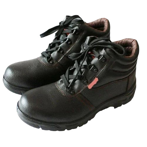 Black Safety Leather Shoes - Leather Material, All Sizes Available, Black Color, Lace Style, Plain Pattern, Durable PVC Outsole, Comfortable Fit