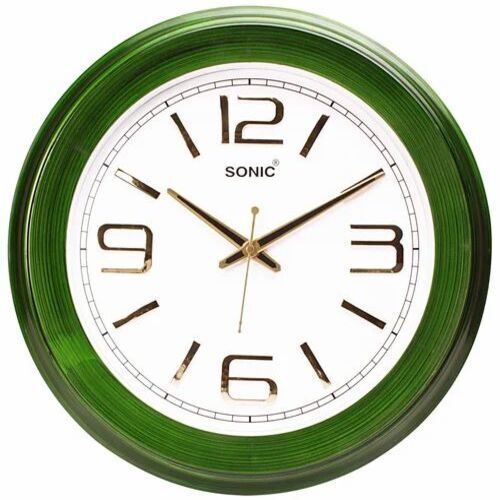 Decorative Wall Clock - Plastic, 15.5 x 15.5 Inches, Green | Round Analog Design for Elegant Home Decor, Wall Mounted Display
