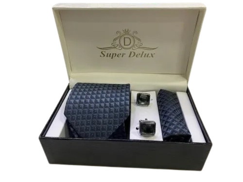 Designer Super Delux Mens Tie Set - Silk Material, Blue Color | Stylish, Comfortable Neck Ties