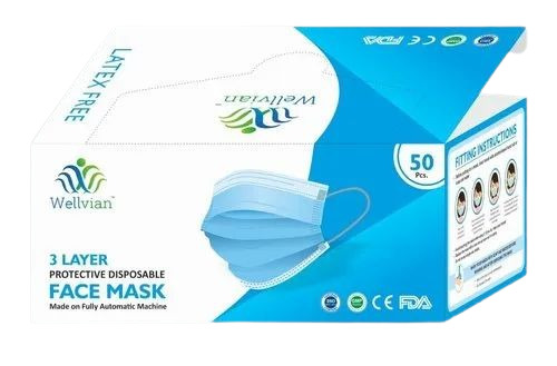 Face Mask Packaging Box - Bleached Kraft Paperboard Rectangle Lock Bottom <2 Kg Capacity Multi Color Moisture Proof Biodegradable Termite Resistant