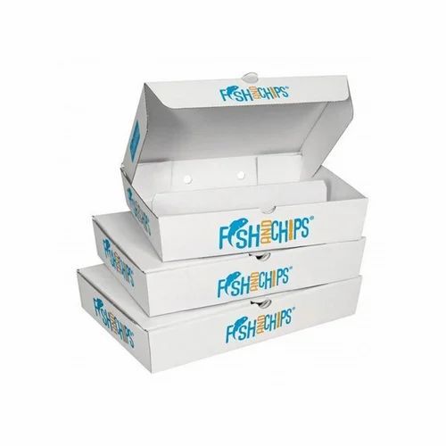 Fish Chips Packaging Box - 80 GSM Rectangular Printed Paper, Multi Color | Ideal for Versatile Food Packaging Solutions