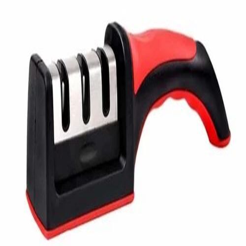Knife Sharpener - Plastic, Customized Size | 3 Stage Sharpening Tool, Black & Red, Polished Finish
