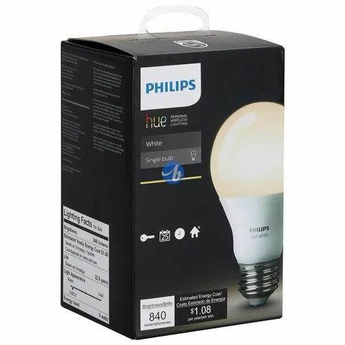 Led Bulb Packaging Box - Gloss Varnish Coated, 200-270 GSM Multi-Color Printed Paper , Rectangular Shape for 500 gm Capacity