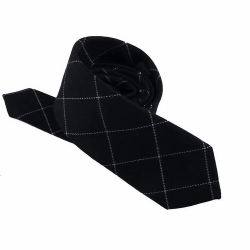 Men's Black Checked Tie - Polyester, Stylist Design | Comfortable Fit, Suitable for All Seasons