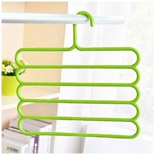 Plastic Clothes Hanger - 5 Layer Design, Green Plastic, Polished Finish - Customizable Size, Multicolor Options