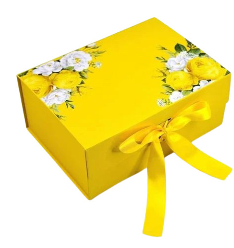 Printed Gift Packaging Box - Paper Material , Yellow Color with Elegant Printed Design